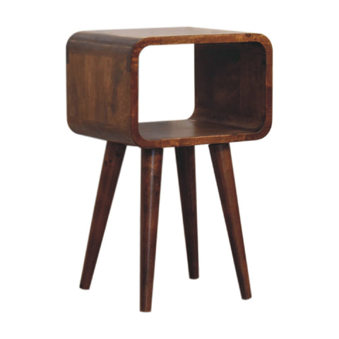 Mini Chestnut Curved Open Bedside Table | Open Shelf