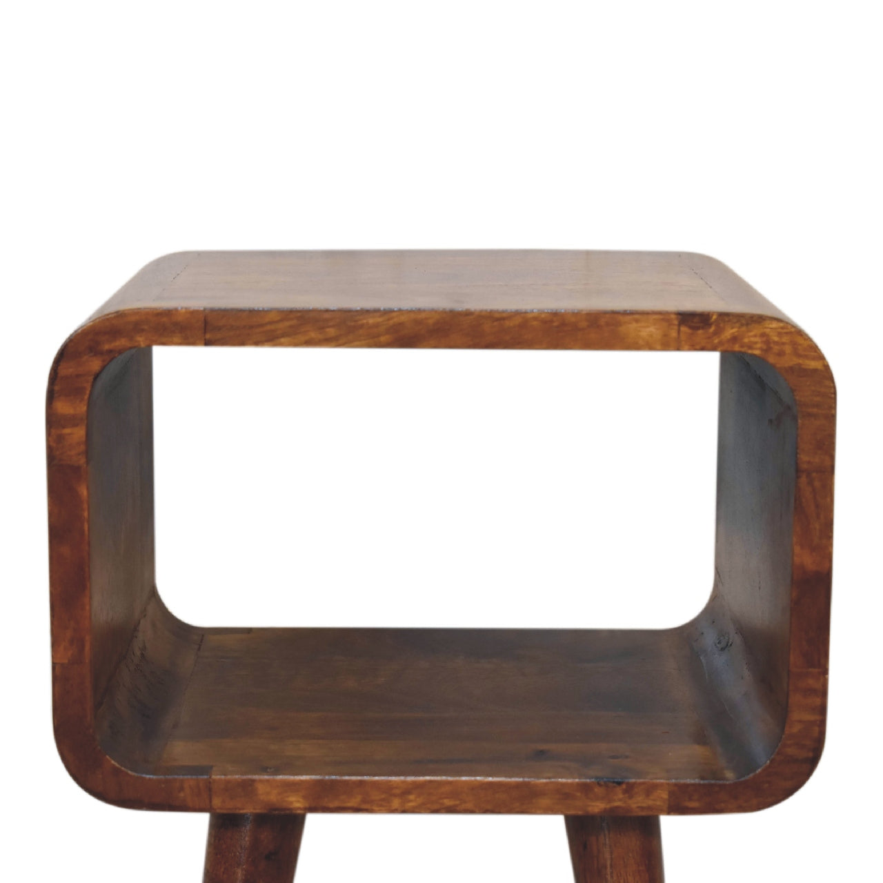 Mini Chestnut Curved Open Bedside Table | Open Shelf