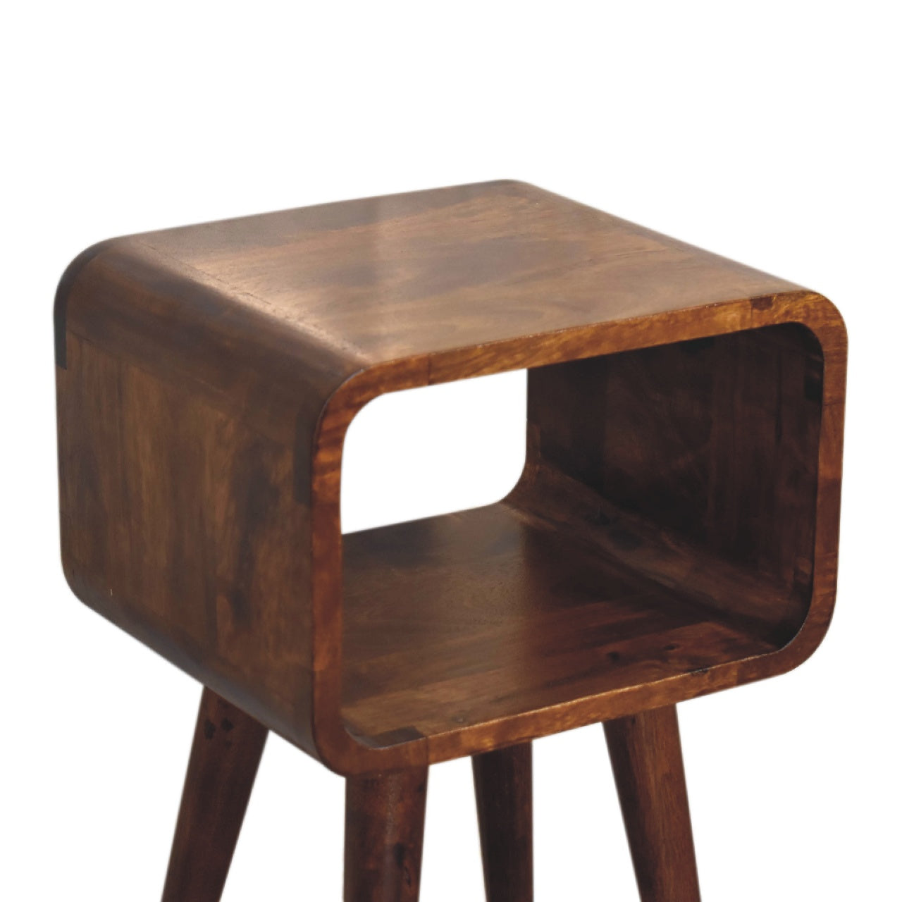 Mini Chestnut Curved Open Bedside Table | Open Shelf