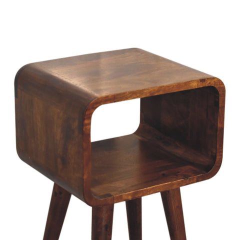 Mini Chestnut Curved Open Bedside Table | Open Shelf