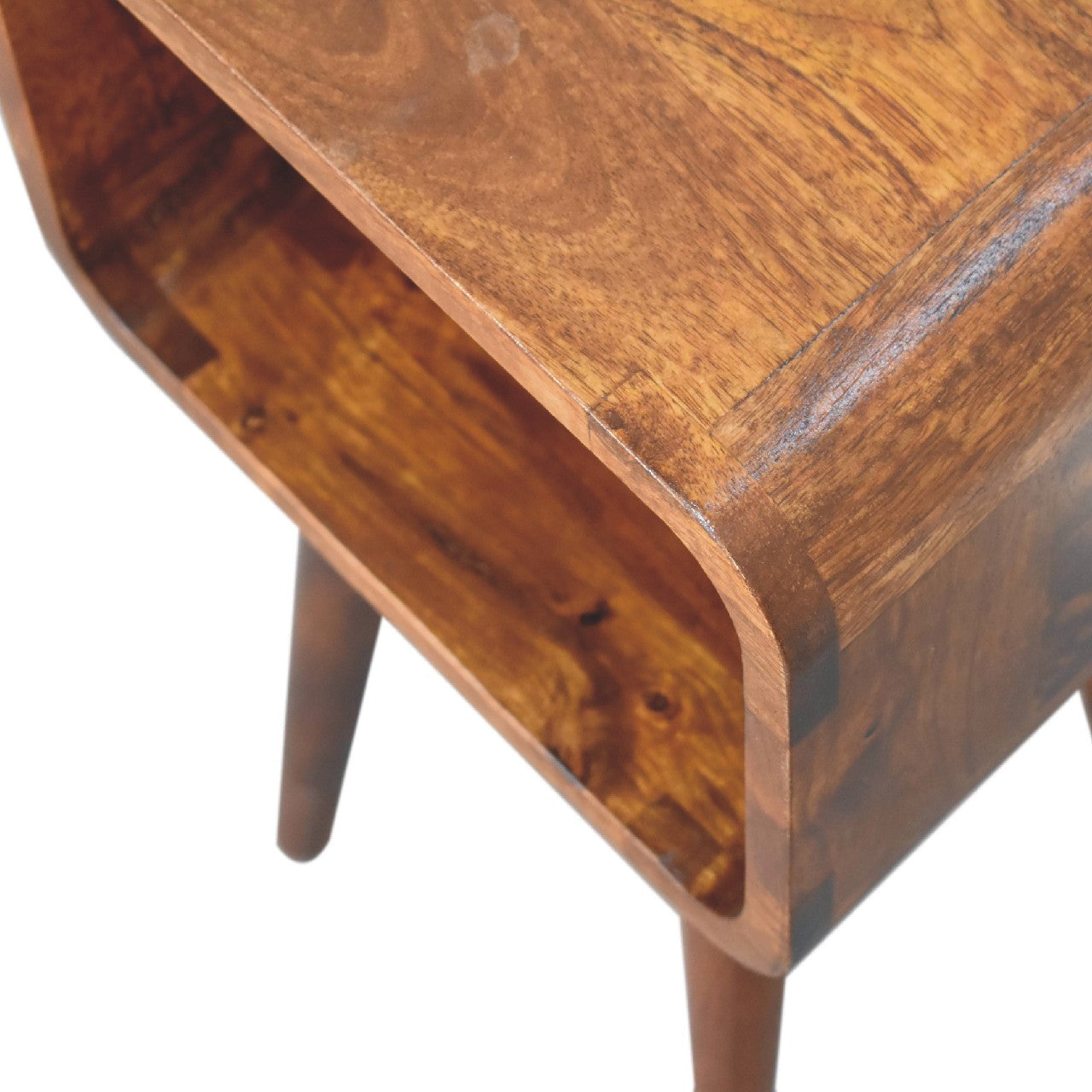Mini Chestnut Curved Open Bedside Table | Open Shelf