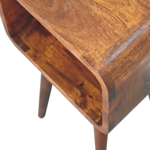 Mini Chestnut Curved Open Bedside Table | Open Shelf