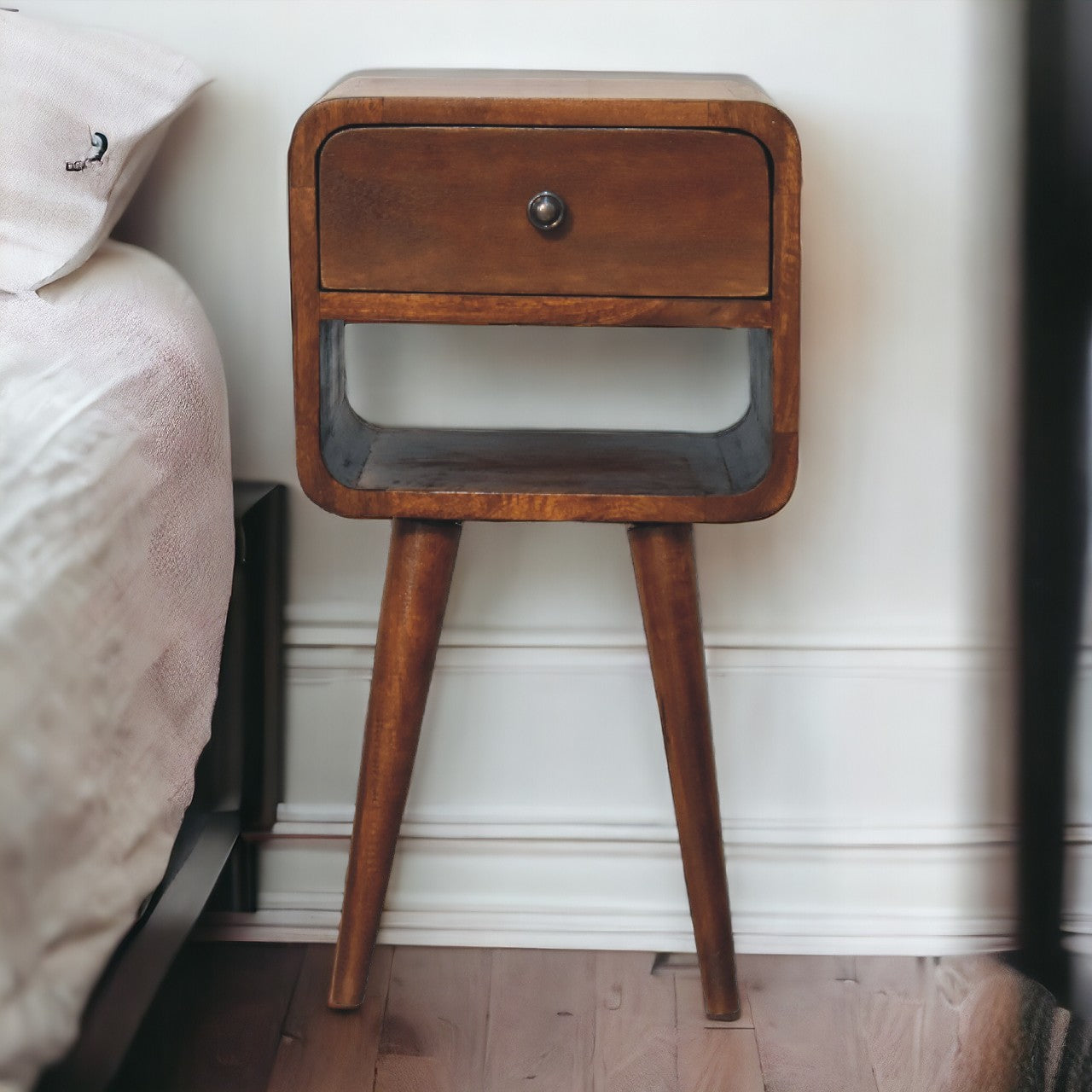 Mini Chestnut Curve Lower Bedside Table