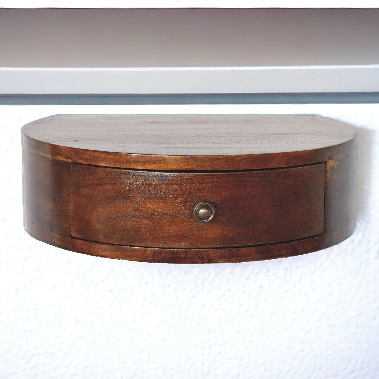 Lunar 1-Drawer Floating Bedside Table | Chestnut Mango Wood Wall-Mounted