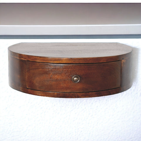 Lunar 1-Drawer Floating Bedside Table | Chestnut Mango Wood Wall-Mounted