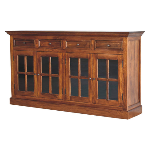 Large Glazed Sideboard Chest of Drawers | Chestnut Solid Mango Wood