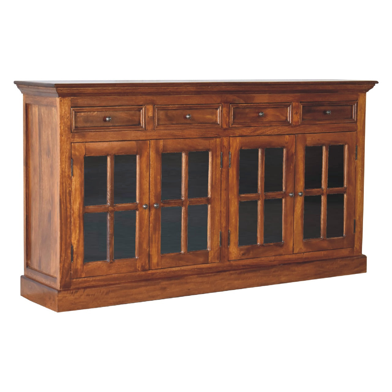 Large Glazed Sideboard Chest of Drawers | Chestnut Solid Mango Wood