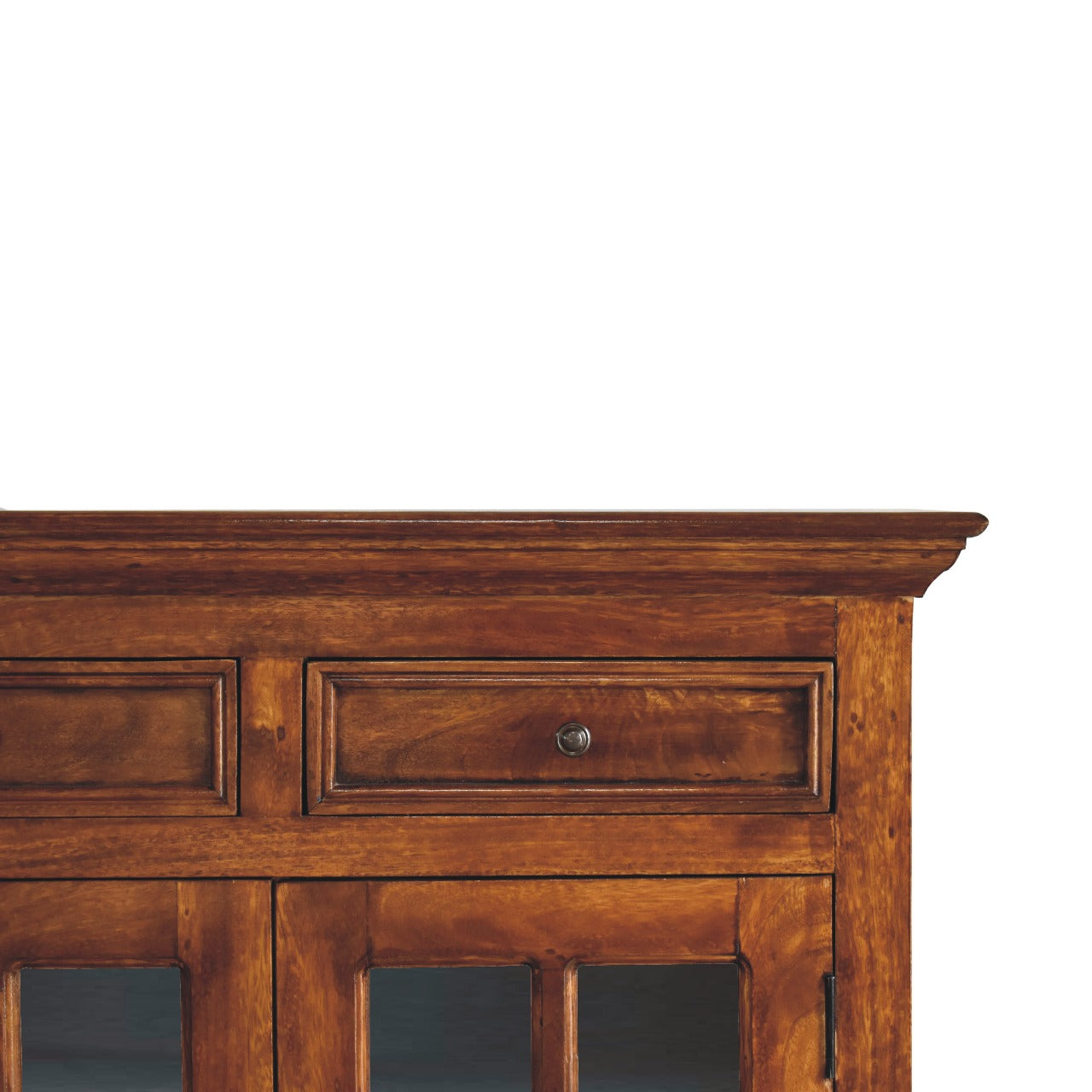 Large Glazed Sideboard Chest of Drawers | Chestnut Solid Mango Wood