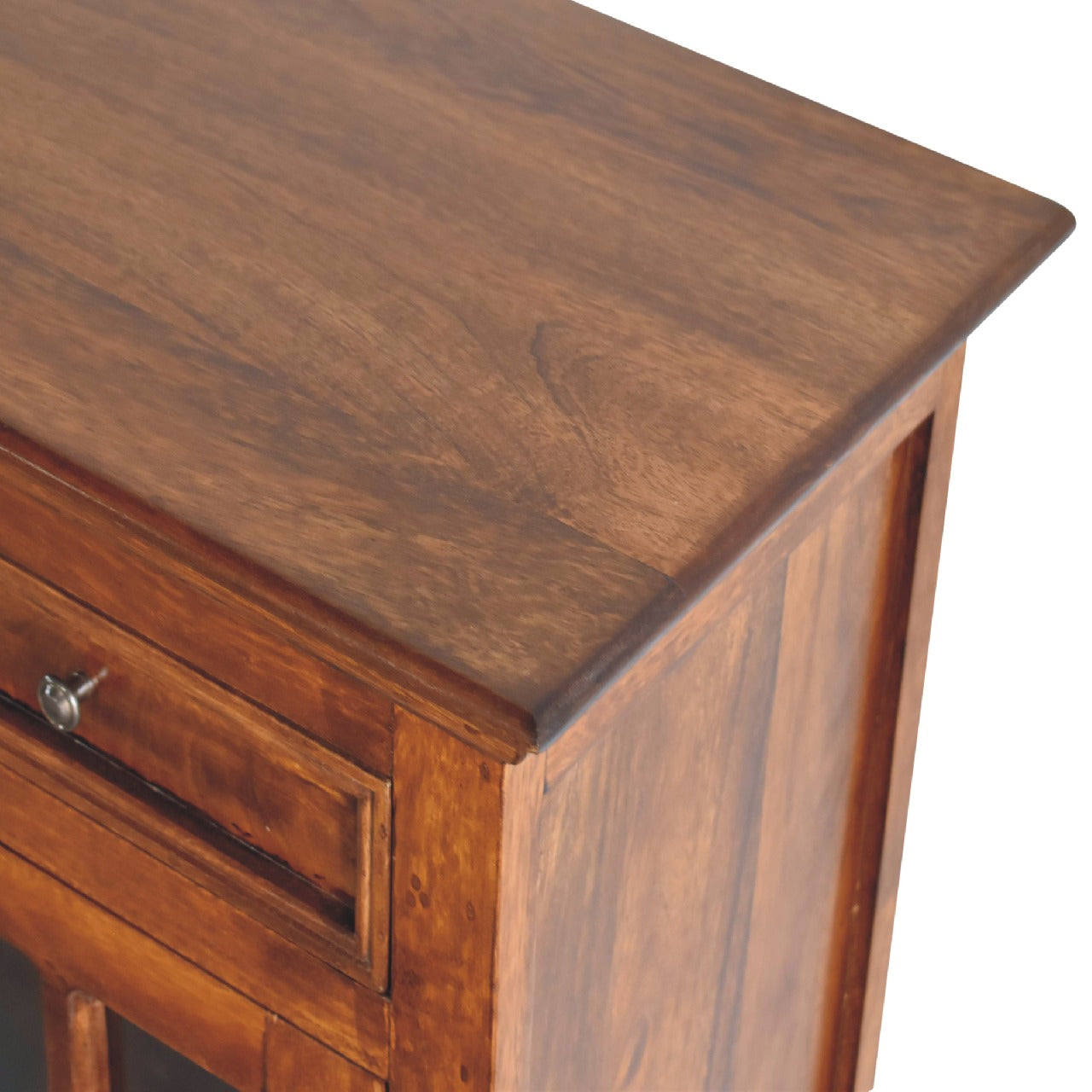 Large Glazed Sideboard Chest of Drawers | Chestnut Solid Mango Wood