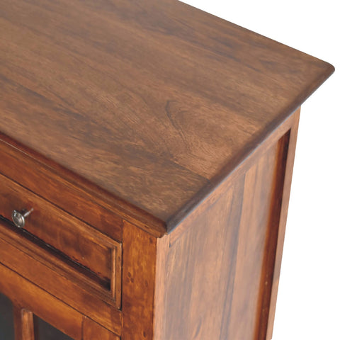 Large Glazed Sideboard Chest of Drawers | Chestnut Solid Mango Wood