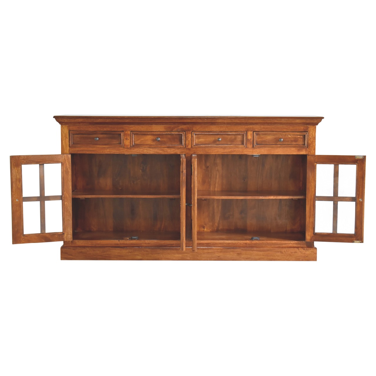 Large Glazed Sideboard Chest of Drawers | Chestnut Solid Mango Wood