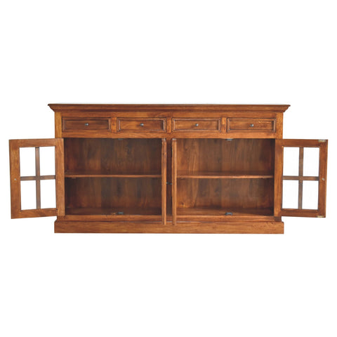 Large Glazed Sideboard Chest of Drawers | Chestnut Solid Mango Wood