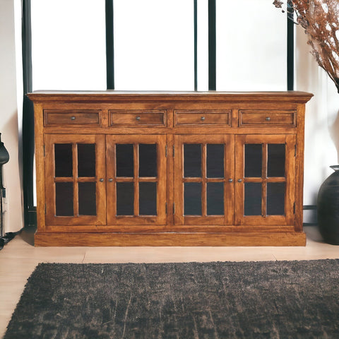 Large Glazed Sideboard Chest of Drawers | Chestnut Solid Mango Wood