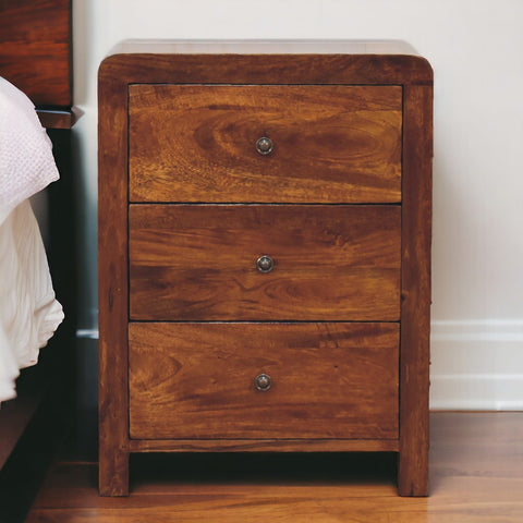 Aspen 3-Drawer Bedside Table | Chestnut Solid Mango Wood