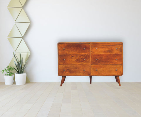 Large Curved Chestnut Chest of Drawers