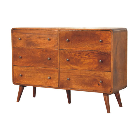Large Curved Chestnut Chest of Drawers