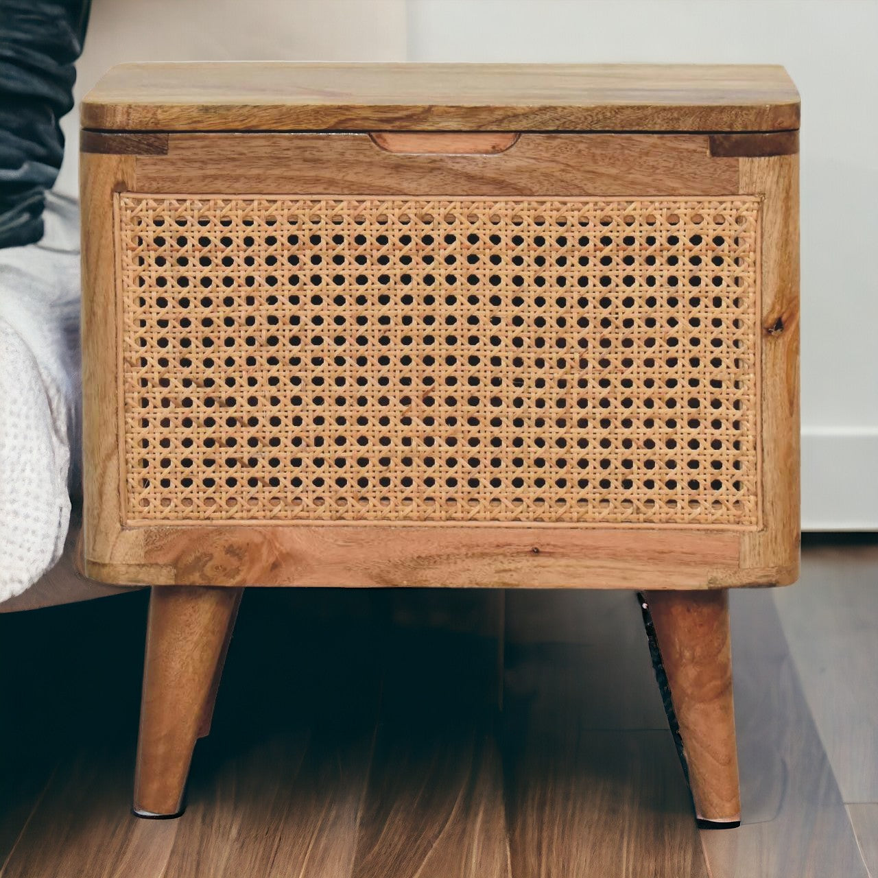 Larissa Lid-up Storage Footstool | Rattan Hidden Storage