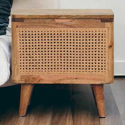 Larissa Lid-up Storage Footstool | Rattan Hidden Storage