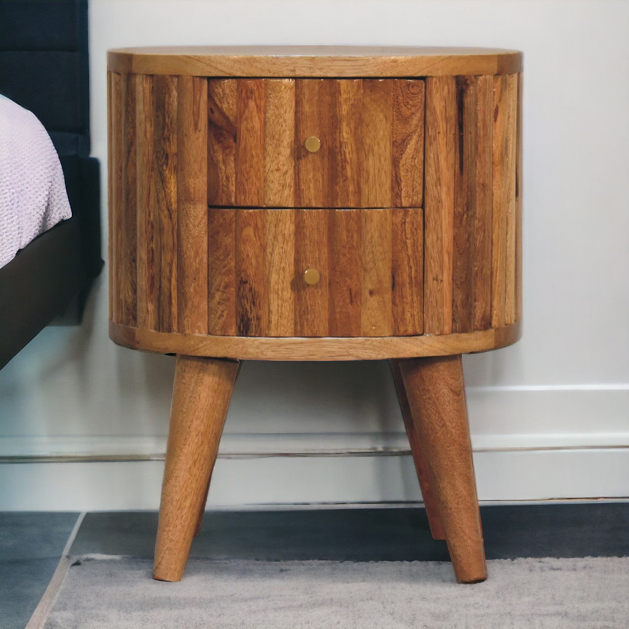 Stripe Bedside Table | Oak-Ish Solid Mango Wood