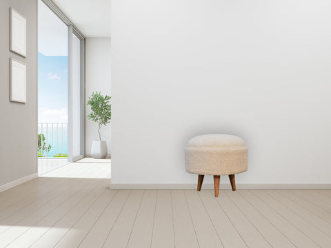 Cream Boucle Rounded Footstool