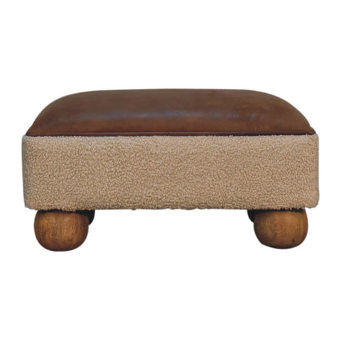 Vintage Leather Boucle Ball Footstool