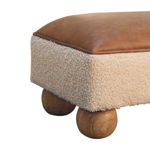 Vintage Leather Boucle Ball Footstool