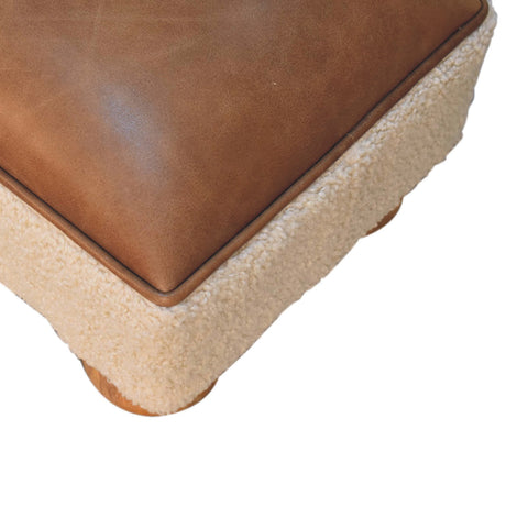Vintage Leather Boucle Ball Footstool