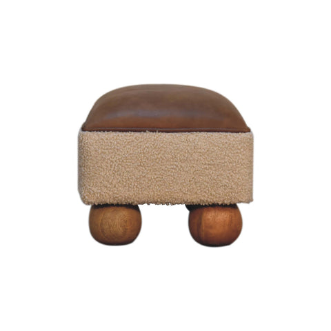 Vintage Leather Boucle Ball Footstool