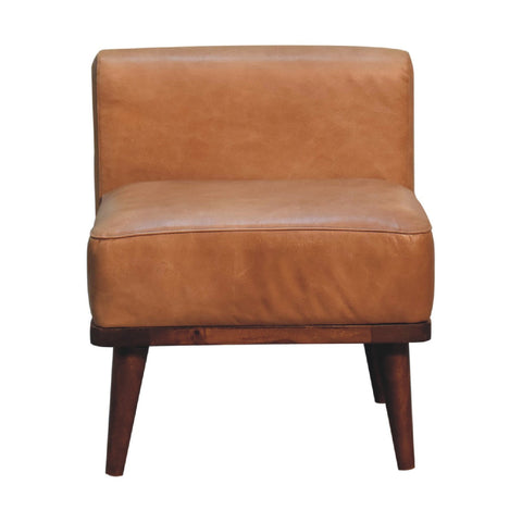 Tan Buffalo Backrest Footstool | Chestnut Solid Mango Wood
