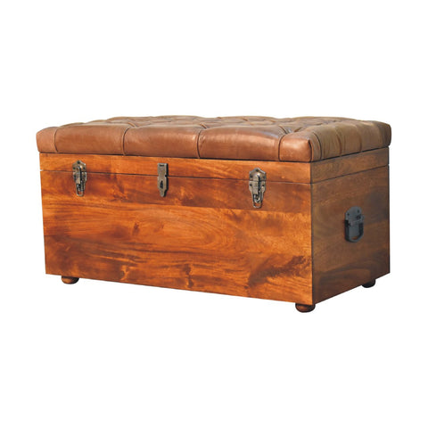 Buffalo Hide Chestnut Storage Trunk Storage Bench | Linen Hidden Storage