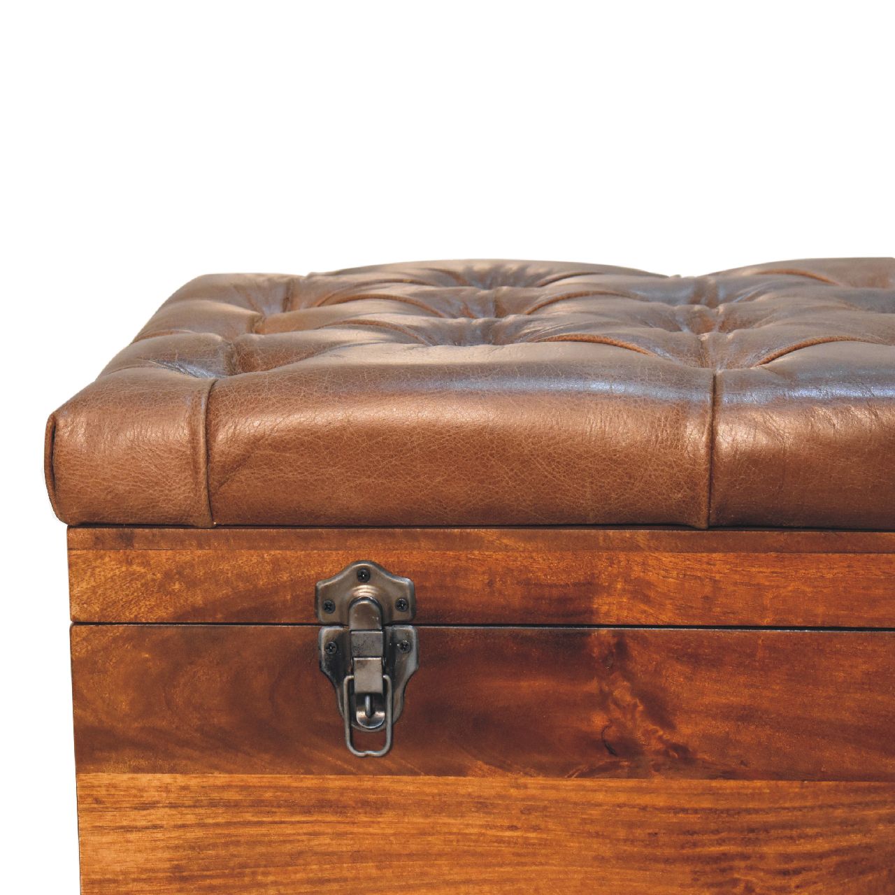 Buffalo Hide Chestnut Storage Trunk Storage Bench | Linen Hidden Storage