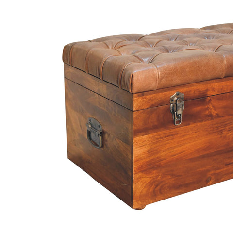 Buffalo Hide Chestnut Storage Trunk Storage Bench | Linen Hidden Storage