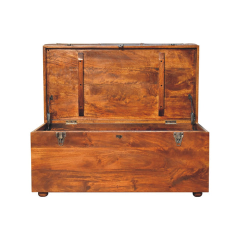 Buffalo Hide Chestnut Storage Trunk Storage Bench | Linen Hidden Storage