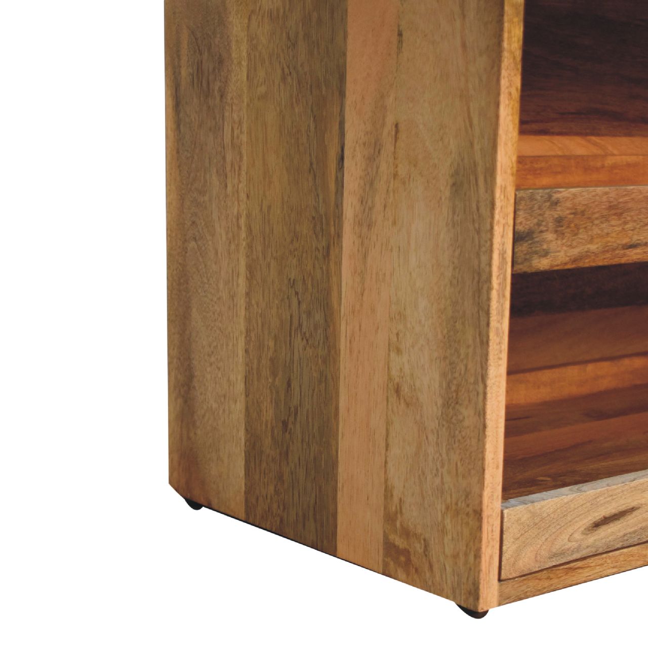 Buffalo Hide Pull out Oak-ish Shoe Storage Bench | Buffalo Leather