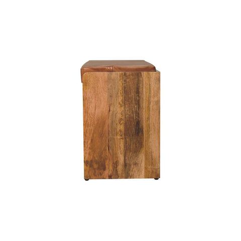 Buffalo Hide Pull out Oak-ish Shoe Storage Bench | Buffalo Leather