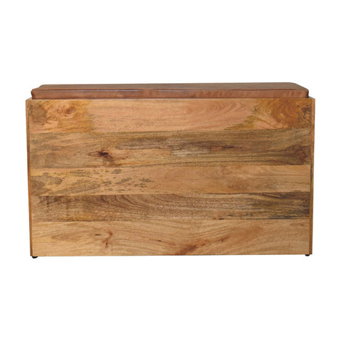 Buffalo Hide Pull out Oak-ish Shoe Storage Bench | Buffalo Leather