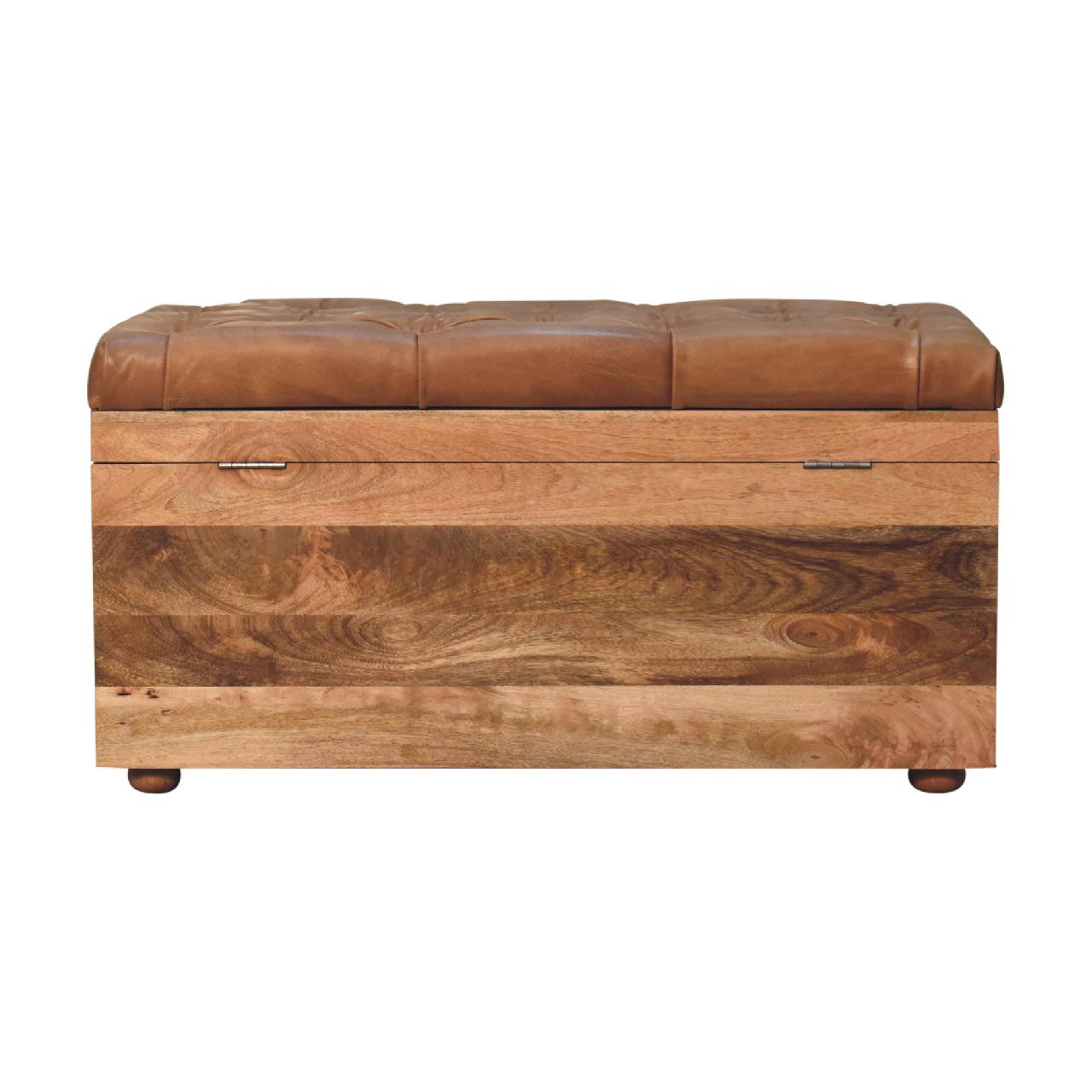 Buffalo Hide Oak-ish Storage Trunk Storage Bench | Linen Hidden Storage