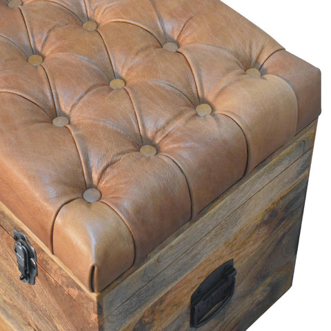 Buffalo Hide Oak-ish Storage Trunk Storage Bench | Linen Hidden Storage
