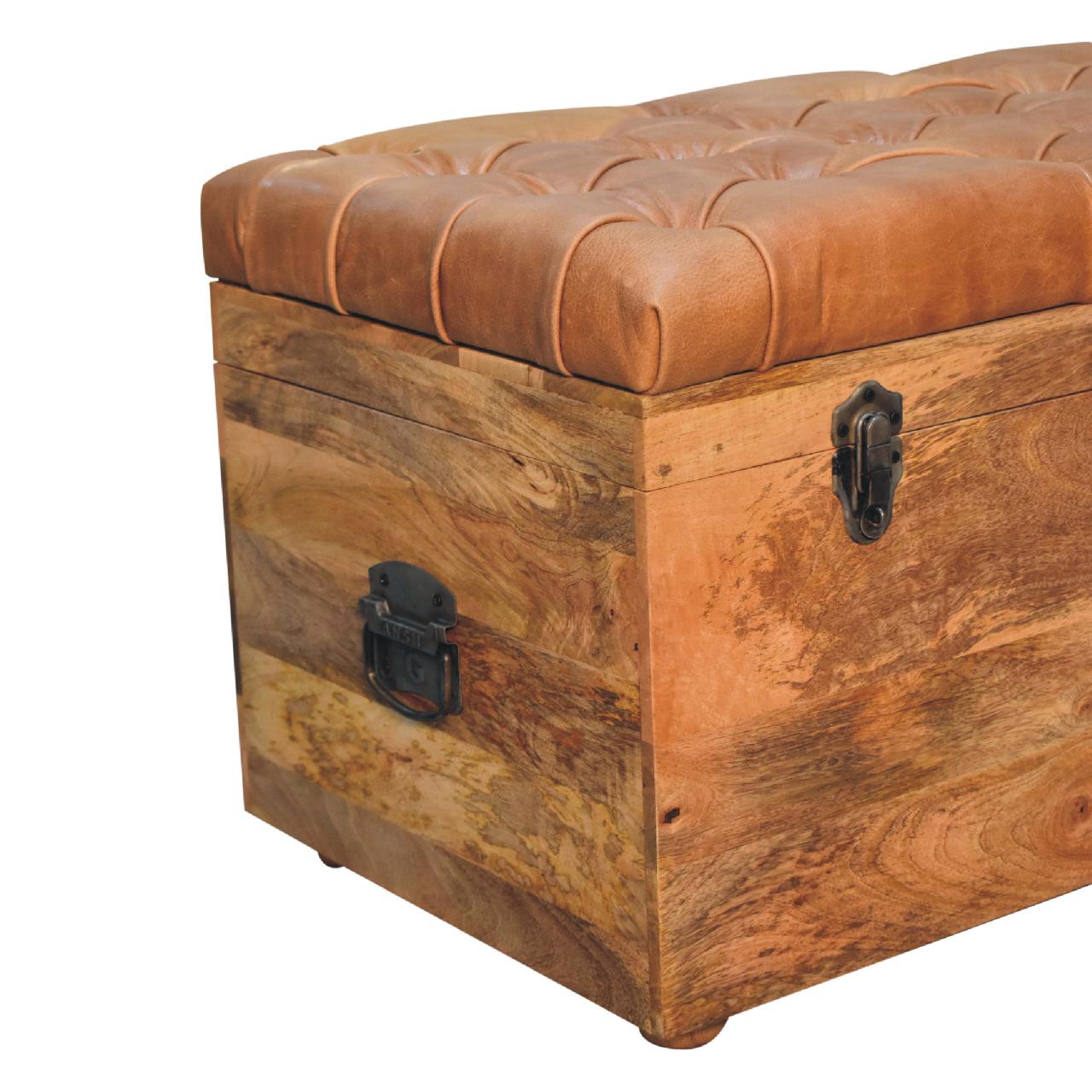 Buffalo Hide Oak-ish Storage Trunk Storage Bench | Linen Hidden Storage