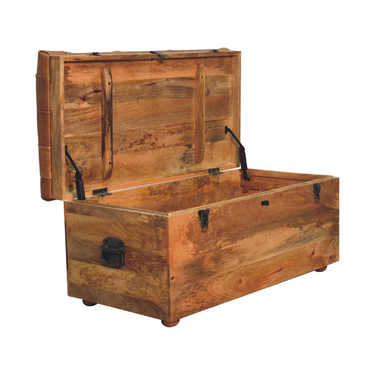 Buffalo Hide Oak-ish Storage Trunk Storage Bench | Linen Hidden Storage