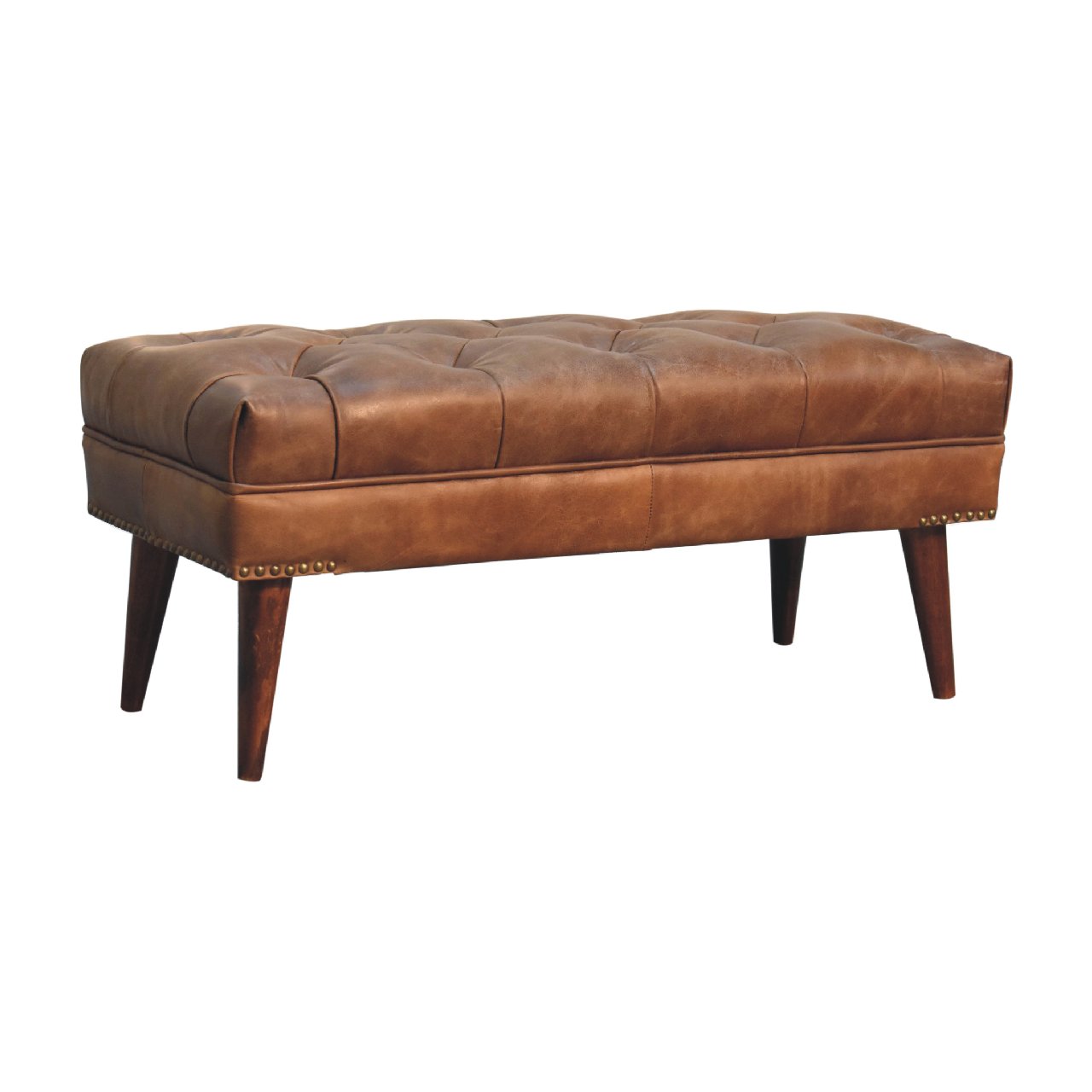 Harbour Brown Leather Bench | Chestnut