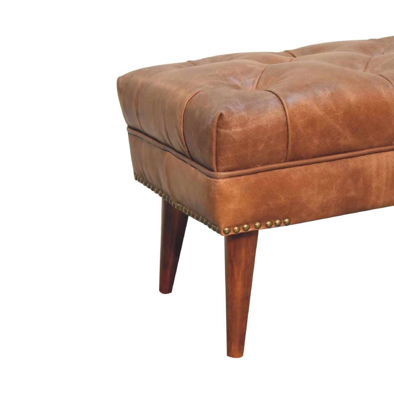 Harbour Brown Leather Bench | Chestnut