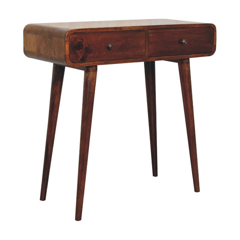 Chestnut Curved Hallway Table Chest of Drawers