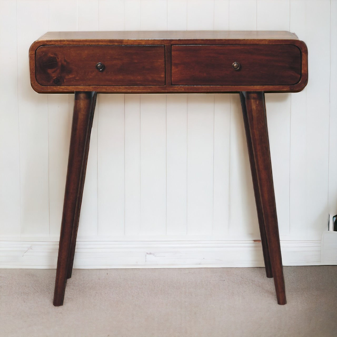 Chestnut Curved Hallway Table Chest of Drawers