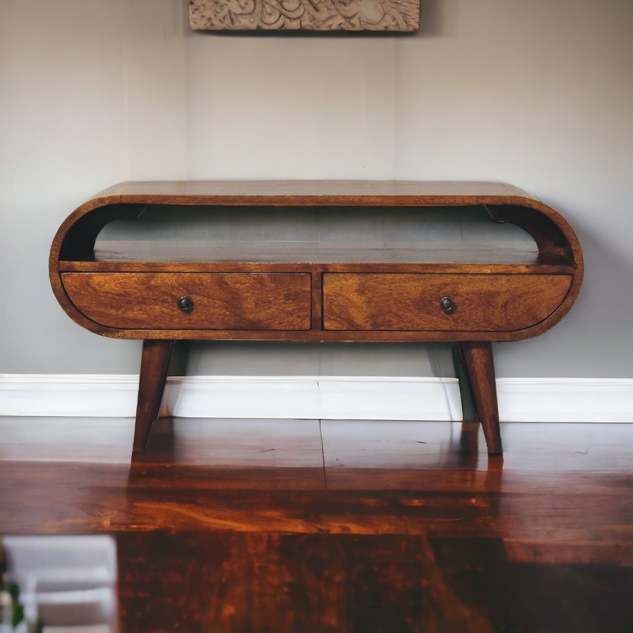 Chestnut Circular TV Stand Chest of Drawers