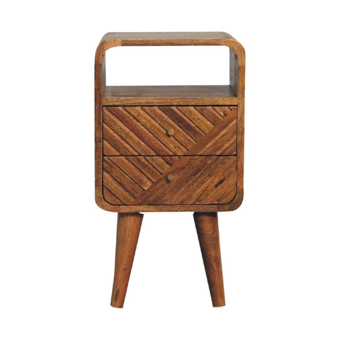 Mini Lille Curved Bedside Table | Oak Solid Mango Wood Open Shelf
