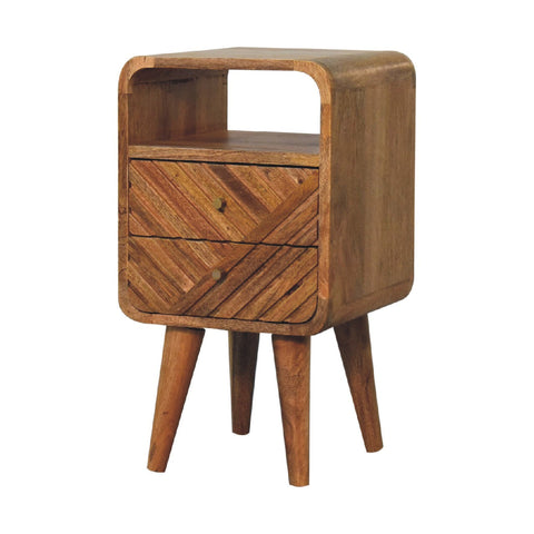 Mini Lille Curved Bedside Table | Oak Solid Mango Wood Open Shelf