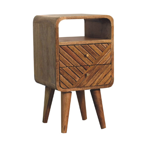 Mini Lille Curved Bedside Table | Oak Solid Mango Wood Open Shelf
