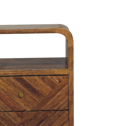 Mini Lille Curved Bedside Table | Oak Solid Mango Wood Open Shelf