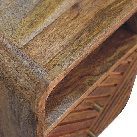 Mini Lille Curved Bedside Table | Oak Solid Mango Wood Open Shelf